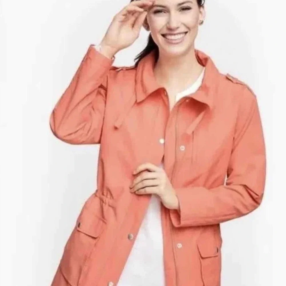 JM Collection Jacket‎ Womans XL Coral Snap Button Drawstring Waist Flap Pockets